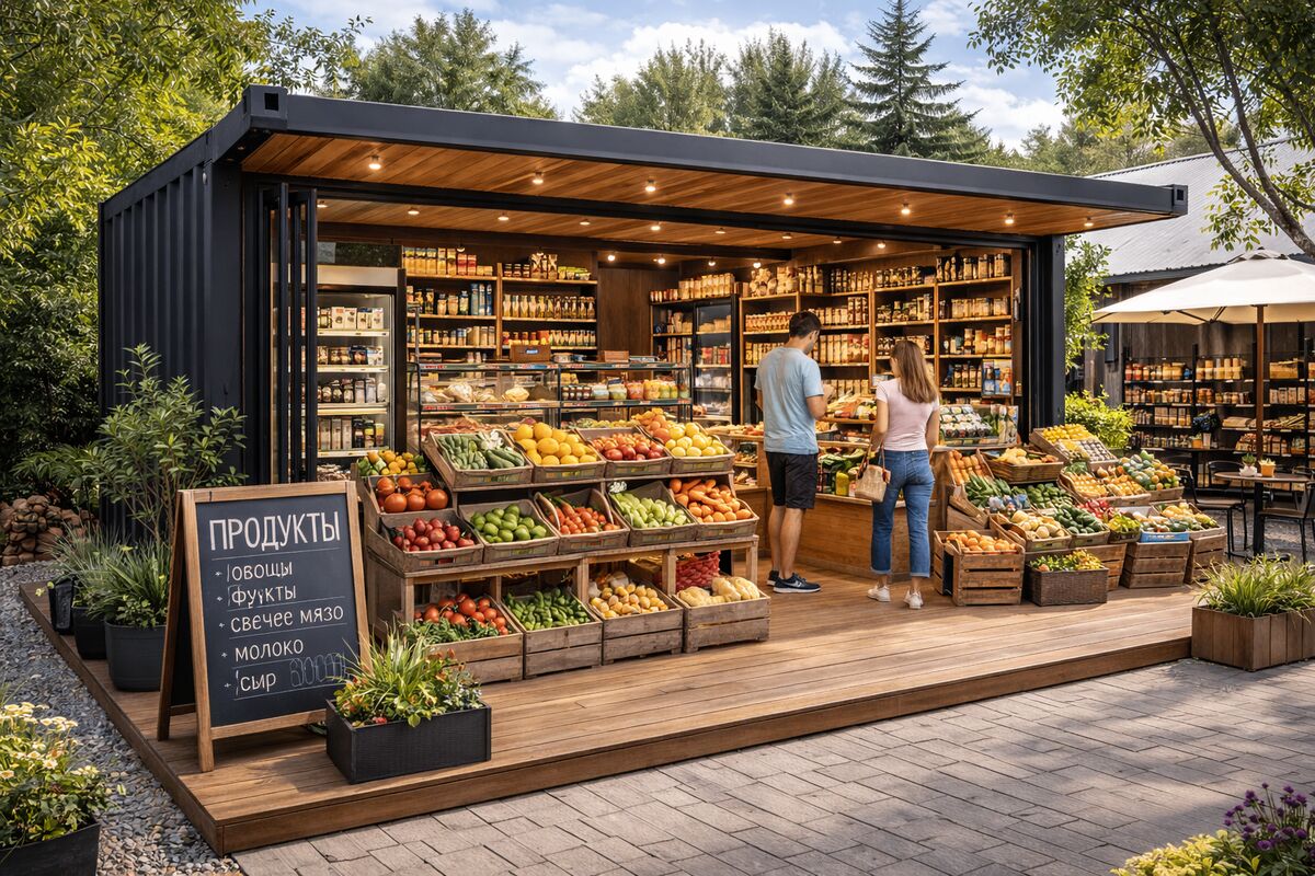 Торговый павильон из морского контейнера купить в Рязани — CONTAINERBOX