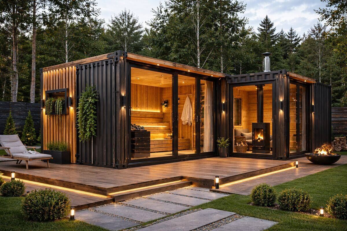 Баня из морского контейнера с парной и комнатой отдыха — производство CONTAINERBOX Рязань